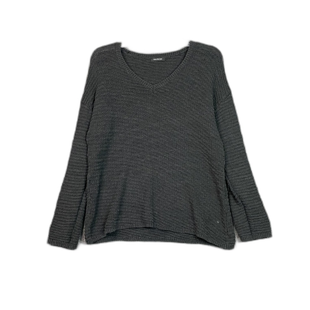 Calvin Klein Sweater Womens Large Oversized V Neck Pullover Long Sleeve Academia